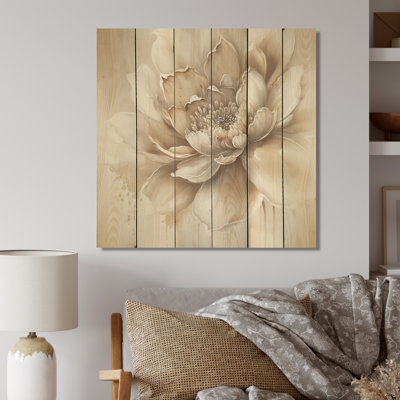 Blooming Beige Floral Design III - impression sans cadre sur bois