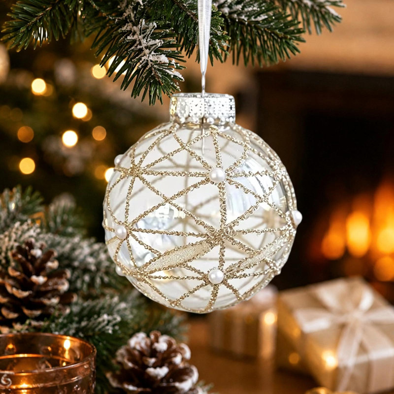 Décorations de Noël : ornements en plastique transparent de 8 cm, saupoudrés de poudre dorée, pour sapin de Noël et créer une ambiance festive.