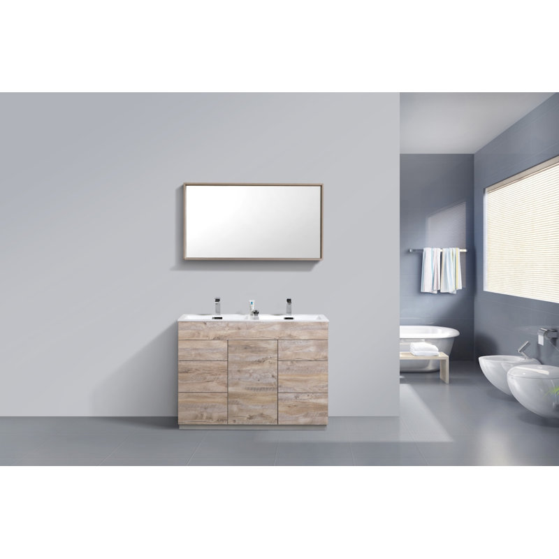 Ebling 47.5'' Double Bathroom Vanity with Acrylic Top, Nature Wood