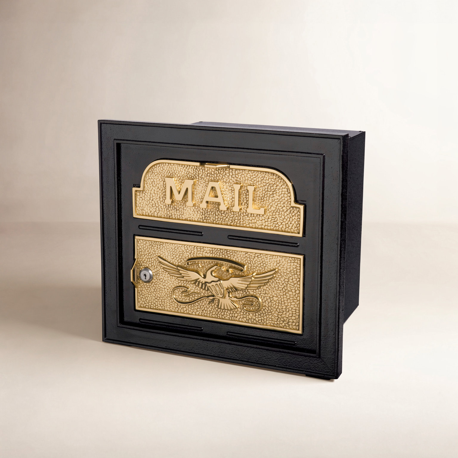 Classic Faceplate Mailbox with Brass Accents, Black