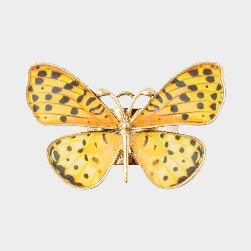 Painterly Butterfly Napkin Rings, Yellow/Worn Gold