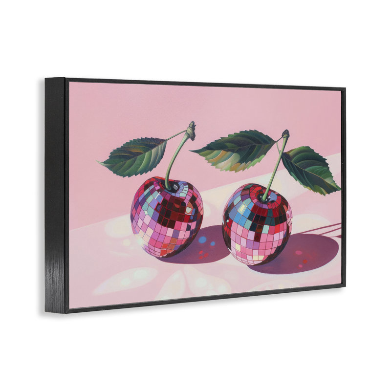 Disco Ball Cherry Pair Framed Giclee, design by LSR Creative Studio, 12" H x 18" W, Midnight Black Framed Giclee
