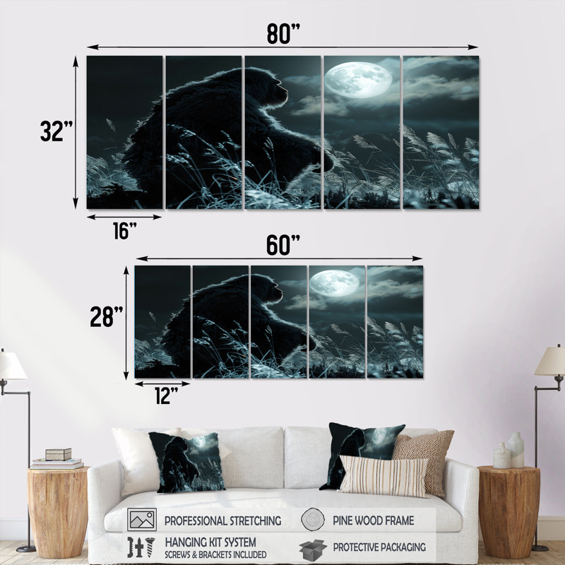 Noir, noir, clair de lune, prairie Bigfoot - ensemble d'art mural sur toile Bigfoot, H 28 po x l 60 po