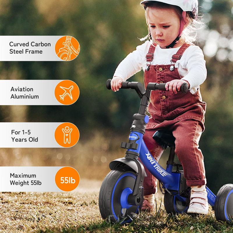 Tricycle pour tout-petits avec poignée-poussoir Besrey 1-5 ans pour filles / garçons, Bleu