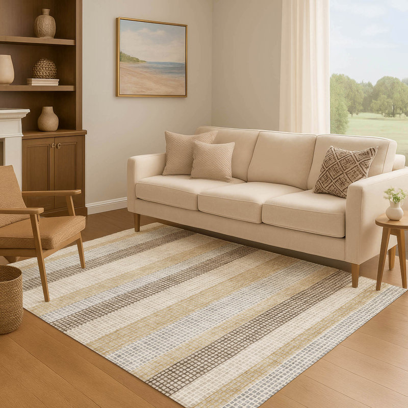 Premium Machine Washable Ariel AMF2008 Stripes Rug, Rectangle 10' x 14'