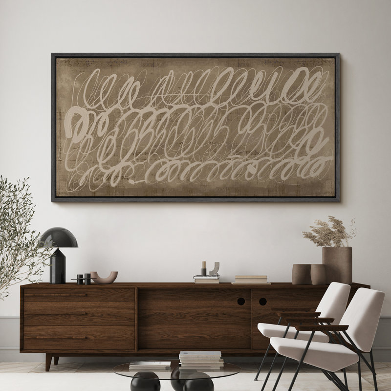 «Geometric Line Vintage sépia calligraphy tourbillons», reproduction sur toile, H 30 po x l 60 po, Noir, noir, noir, noir