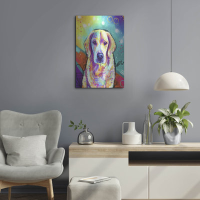 Art mural en métal Winston Porter «Pop Art Golden Retriever 3» par Furbaby Affiliates