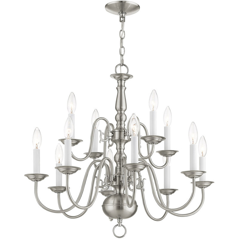 Lustre classique à 12 lumières DEL de style bougie, Nickel brossé