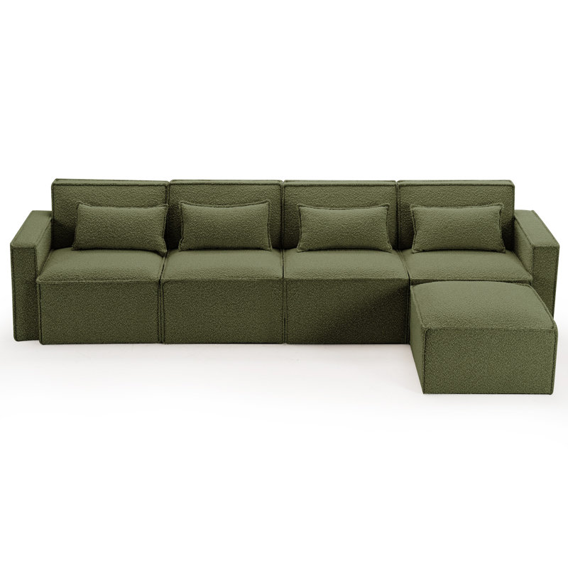 Canapé modulaire rembourré 5 pièces Taufner, Boucle verte