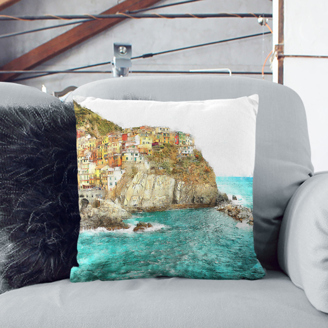 Manorolo Cinque Terre in Italy Painting Cushion with Filling