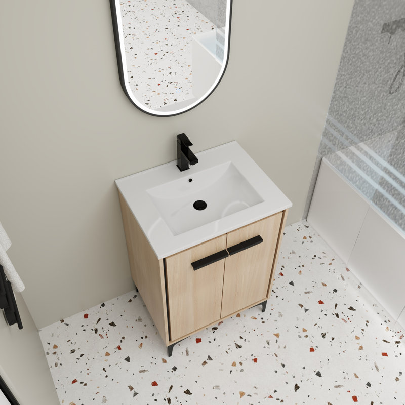 Coudery 24.03 " W Freestanding Standard 1 Single Vanity Bathroom Vanity With Ceramic Top