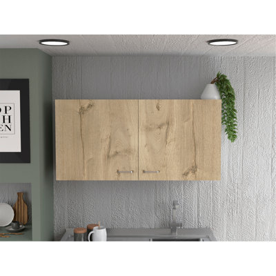 Armoire murale Napoles, deux tablettes, double porte - blanc / chêne clair