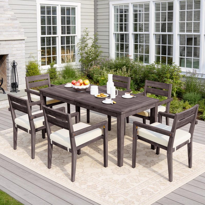7 - Person Rectangular Acacia Wood Outdoor Dining Set with Cushions, Brown