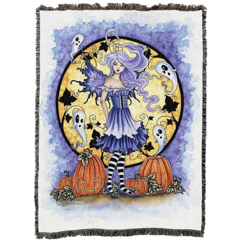 Pure Country Weavers Haunted Pumpkin Blanket by Amy Brown - Fairy Ghosts Moon Gift Fall Halloween Tapestry Throw Woven from Cotton - Made in The USA (72x54)