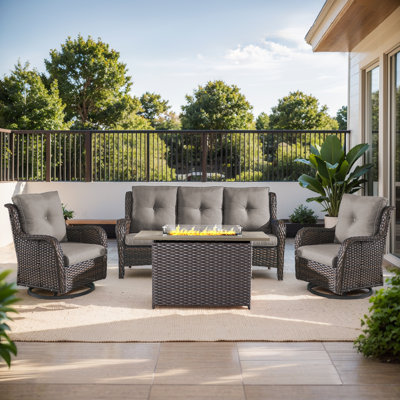 Carolina 5 - Person Sofa Seating Group With Fire Pit With Swivel Glider Chairs And Cushions