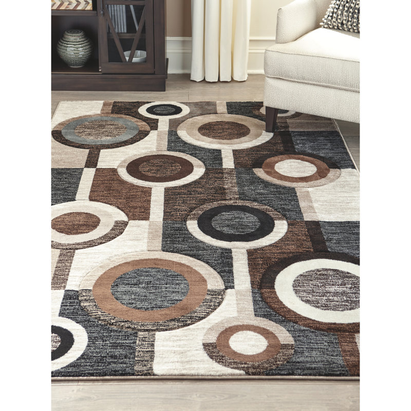 Tapis géométrique noir / brun / crème Ballew, Rectangulaire 8 pi 2 po x 9 pi 6 po