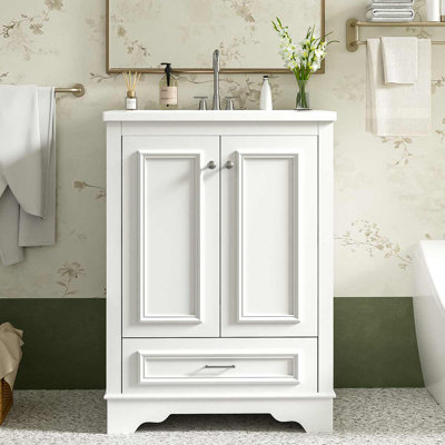 Modern Freestanding 24'' Bathroom Vanity With Ceramic, Bathroocabinet With Soft Closing Doors