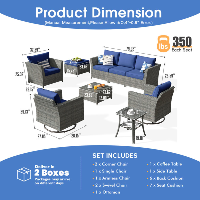 Gerdie 6 - Person Patio Conversation Set with Cushions, Navy