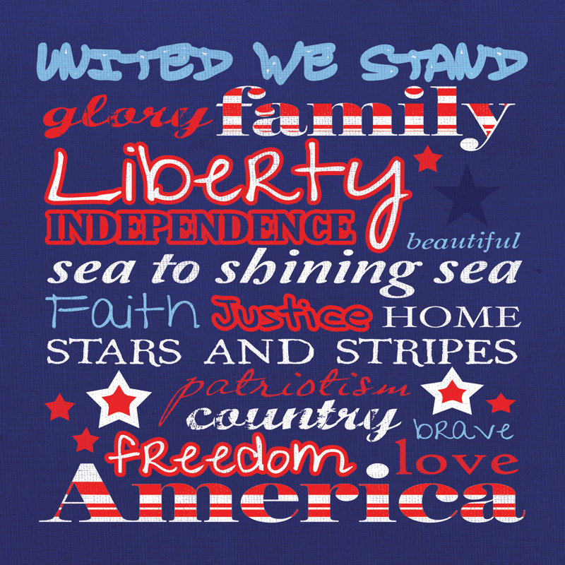 Patriotic Words - Wrapped Canvas Print, 91cm H x 91cm W x 3.8cm D