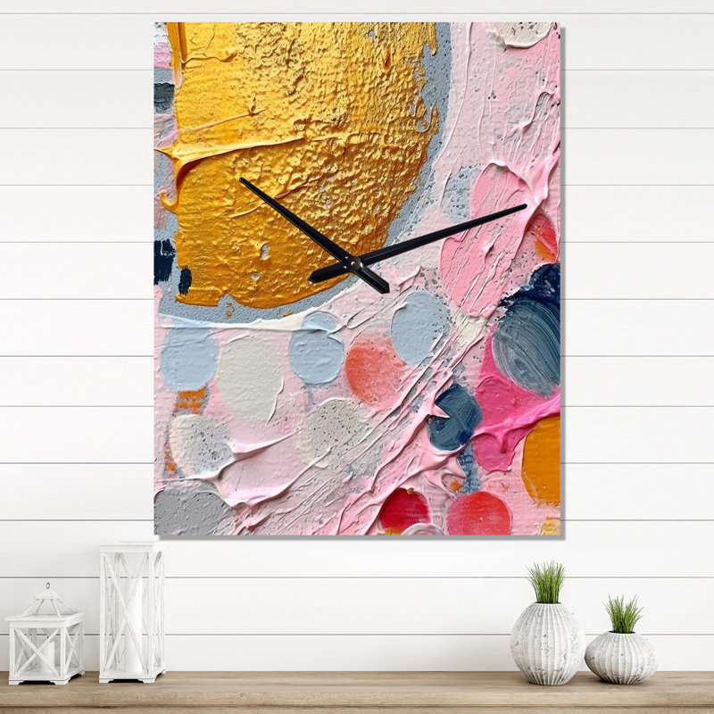 Rose et gris géométrique IV - horloges murales modernes, Petit