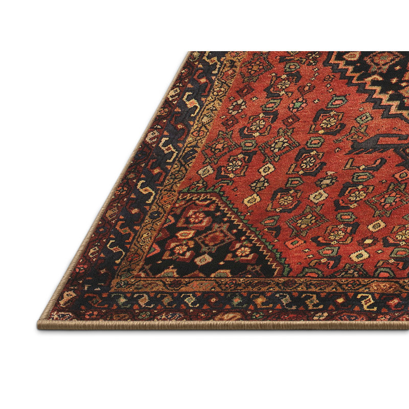 Tapis traditionnel rouge / noir, Rectangle 2 pi x 4 pi