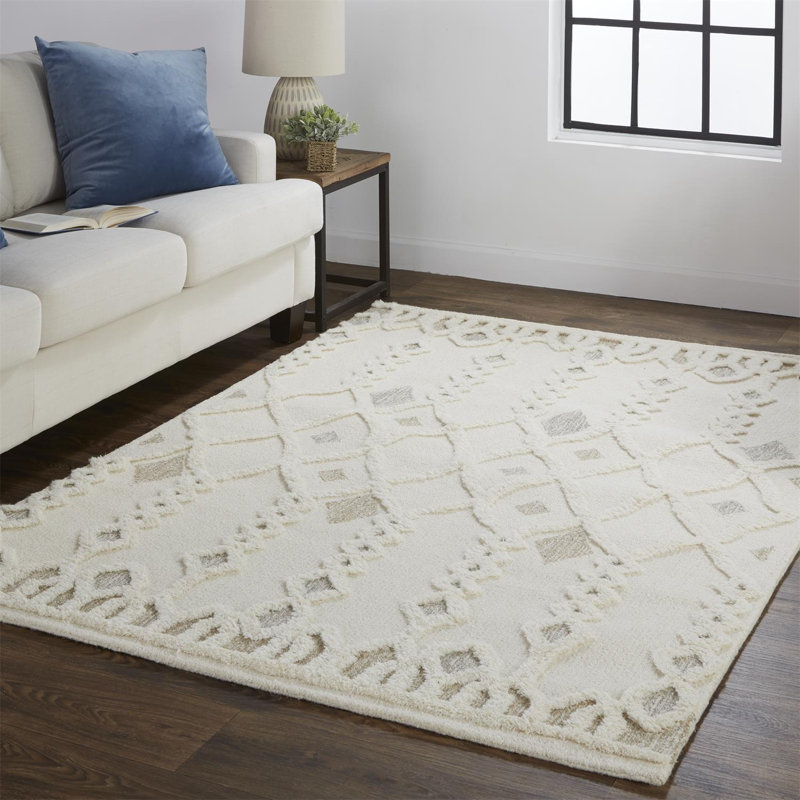 Tapis géométrique en laine / coton touffeté à la main Eulalie, Rectangle 10 pi x 14 pi