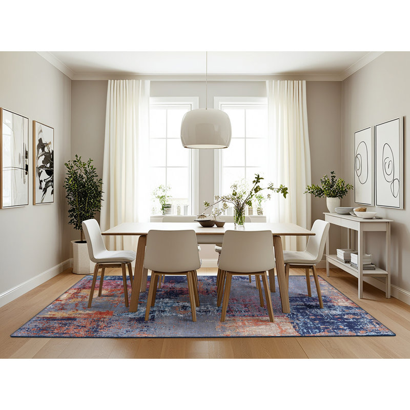 Tapis rouge / bleu à motif abstrait Breesport, Rectangle 7 pi x 10 pi