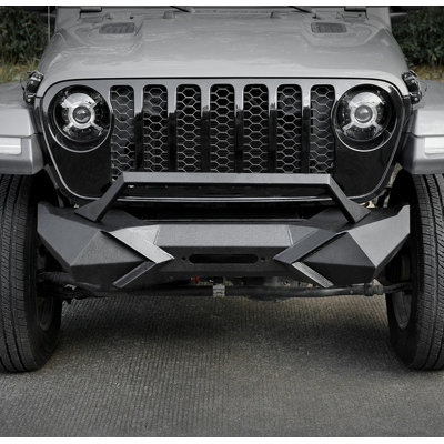 X Style Front Bumper with Winch Plate Fit 2007-2018 Jeep Wrangler JK | Heavy Duty Manganese Steel | Black Textured