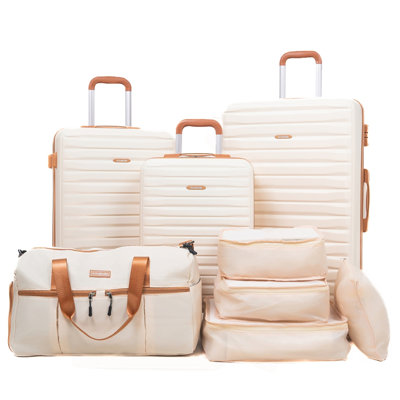 Ensemble de 8 pièces (sac de mise en forme 20 po, 24 po, 28 po et 19 po + sac de rangement 4 pièces), ensemble de valises rigides à roulettes en ABS avec verrou TSA Valise de bagage à main de couleur assortie