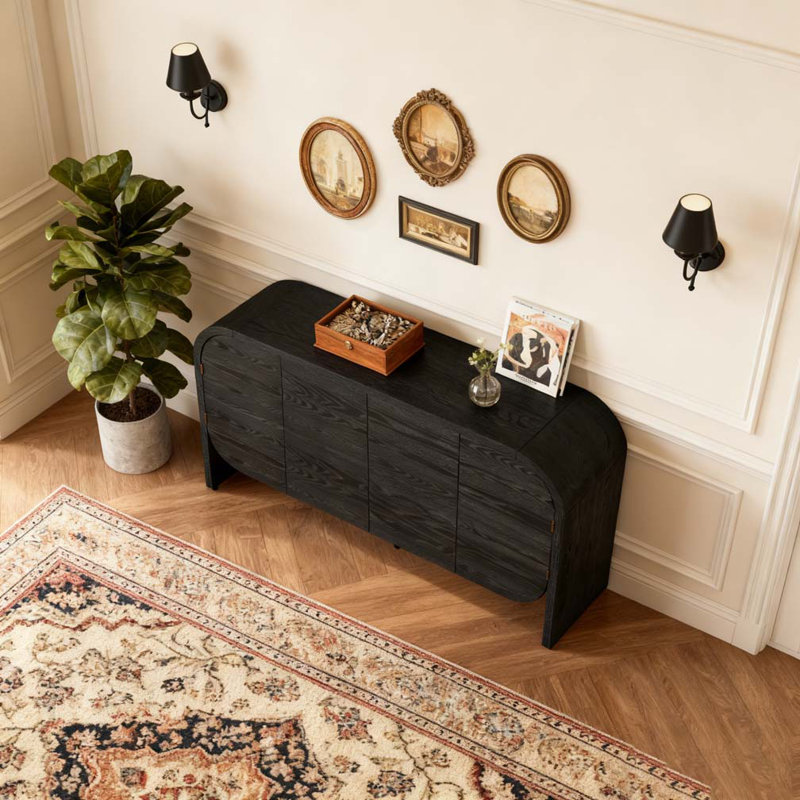 Cabinet with Storage, Wood Sideboard Cabinet with Curvy Edge