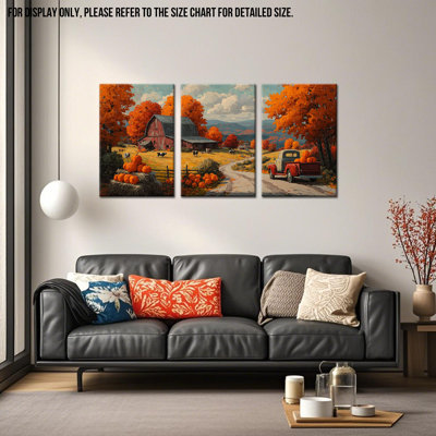 "GUTTATY", art mural sur toile d'automne, impressions de chemin d'automne rustique, peinture de paysage d'ambiance sereine, 3 pièces, grande installation pour salon, décoration murale de chambre à coucher, 32 po x 48 po x 3 pièces