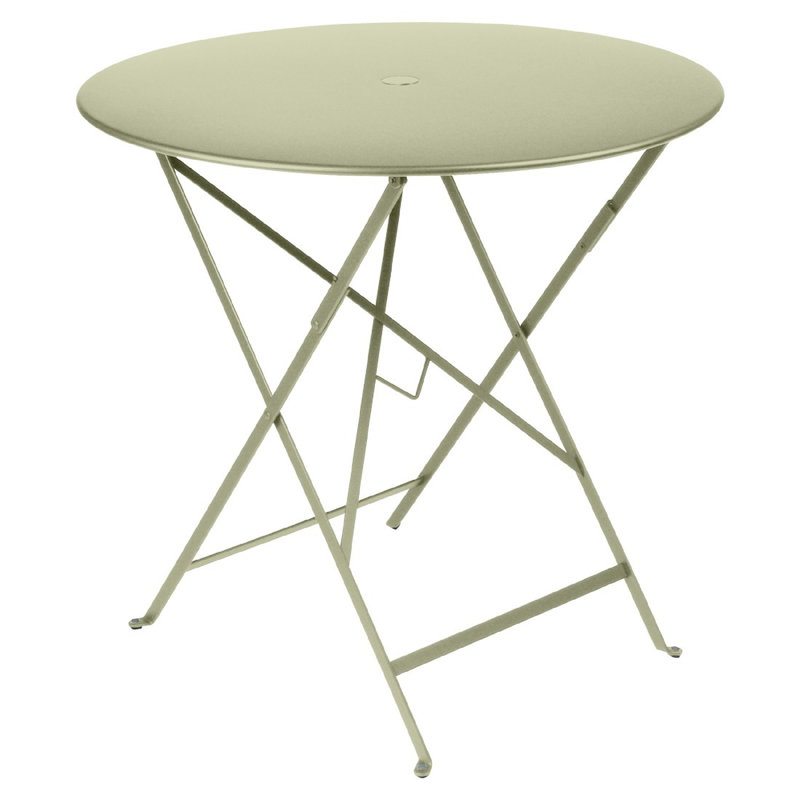 Bistro Round Metal Folding Outdoor Bistro Table With Umbrella Hole , in. W in. D, 29" H x 30.5" W x 30.5" L, Willow Green