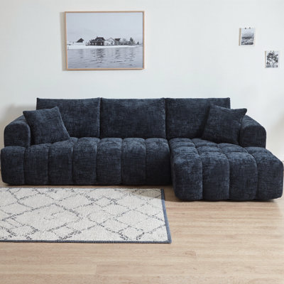 Canapé modulaire en L Chenille avec capitonnage, canapé minimaliste surdimensionné pour les salons et les appartements, aucun assemblage requis, canapé-lit avec support à ressorts ensachés