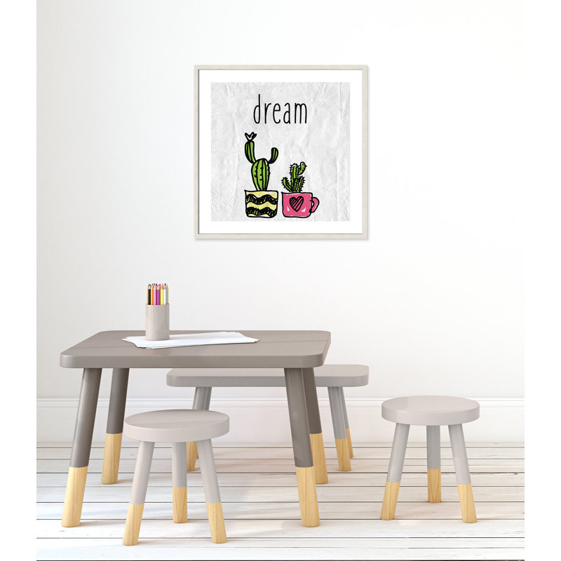 Cacti A' Framed Art, 26.5" H x 26.5" W x 1.18" D, White Woodgrain Box Framed