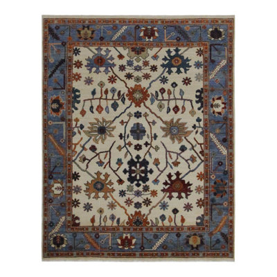 Pacific Ushak Wool Weft 8x10 Beige / Blue Transitional Hand Knotted Rug