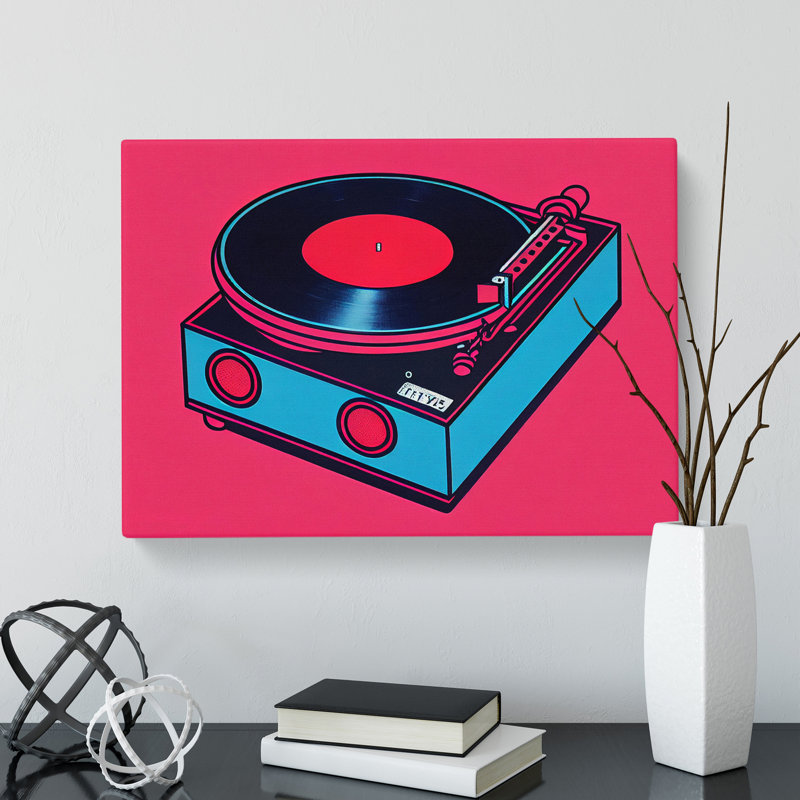 Vinyl Record Player Pop Art Abstract - Wrapped Canvas Print, 35cm H x 50cm W x 3cm D
