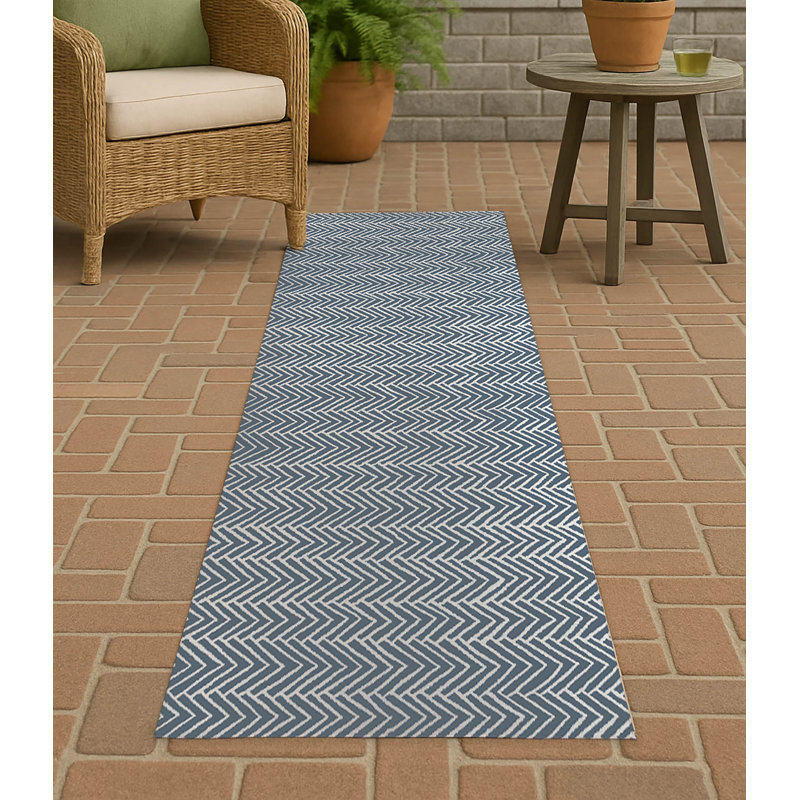 Chevron Block Non-Slip Outdoor Rug, Runner 2'6" x 8'