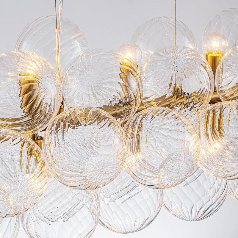 Lustre tourbillon 10 lumières en verre, Doré