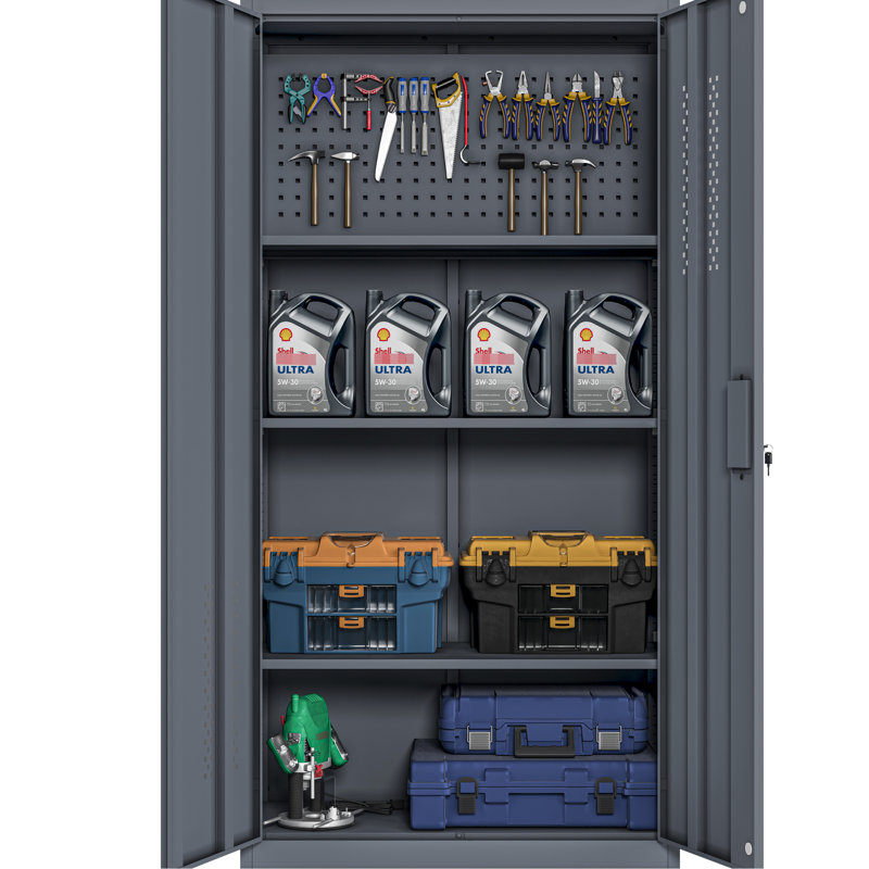 Armoire en acier 72,17 pouces avec 2 portes, 4 tablettes réglables et un intérieur gris pour les bureaux à domicile, les gymnases, les garages à haute résistance, grande capacité, à assembler rapidement