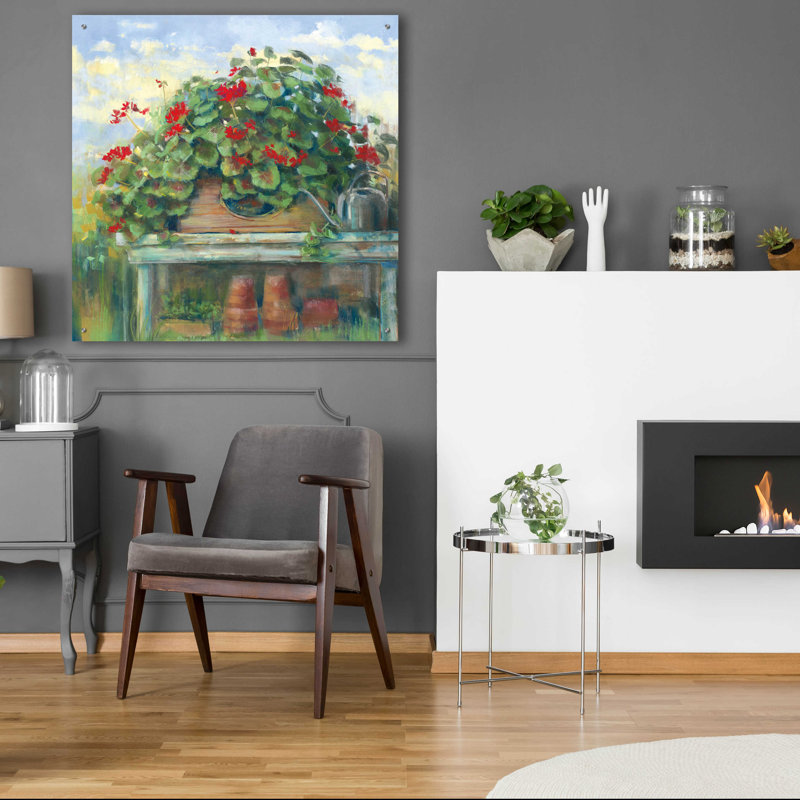 «Geranium Bench Crop» par Carol Rowan, August Grove®, art mural en verre acrylique, H 36 po x l 36 po x P 0,2 po