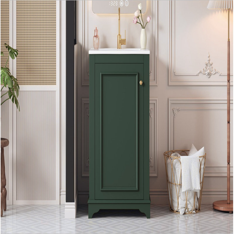 Meuble-lavabo de 20 po avec lavabo en céramique, ensemble de meuble-lavabo simple autoportant avec porte à fermeture douce, tablette réglable, style moderne