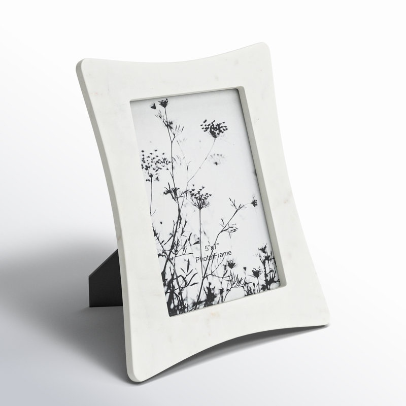Ashe Neutral Modern Marble Curved Photo Frame, 5" x 7"