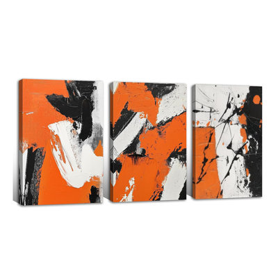 3 Pieces Orange Black Canvas Wall Art Orange Gray Poster Prints Modern Abstract Pictures For Living Room Decor