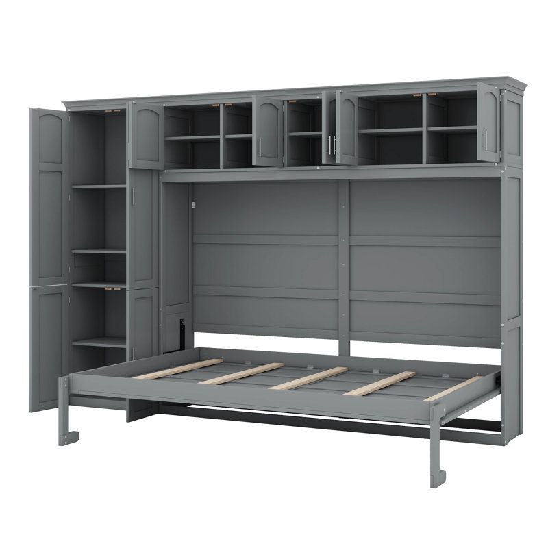 Queen Size Murphy Wall Bed With Cabinets, Gray