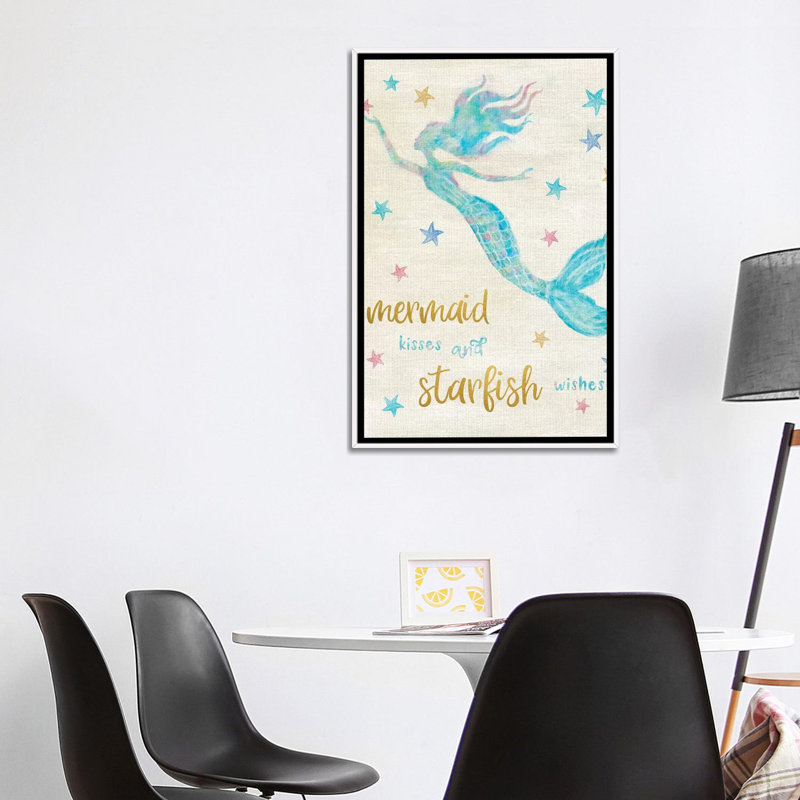 Art sirène baisers, H 40 po x l 26 po x P 1,5 po, Toile blanche encadrée