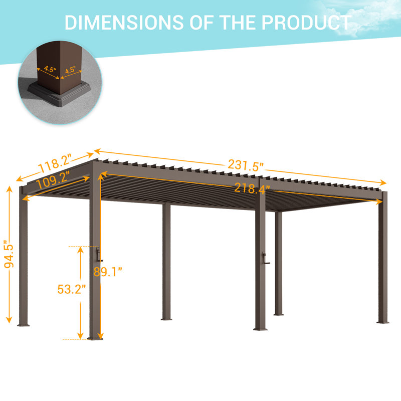 Pergola de toit à persiennes pour l'extérieur, 10 pi x 20 pi