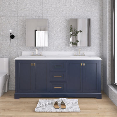 Dehlila 72.59'' Free Standing Double Bathroom Vanity with Carrara Marble Top -  Wildon HomeÂ®, 0242BA81A6AB457895EC8D70648F32A4