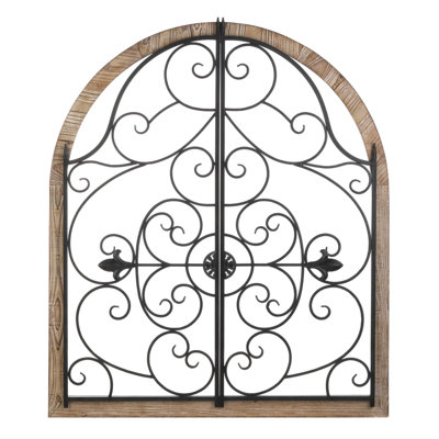 Arched Wood and Iron Wall Decor | Cathedral Window Plaque