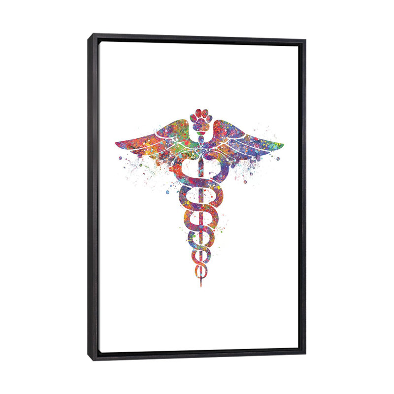 «Caduceus Vet Paw» - Impression, H 26 po x l 18 po x 1,5 po, Cadre noir vieilli