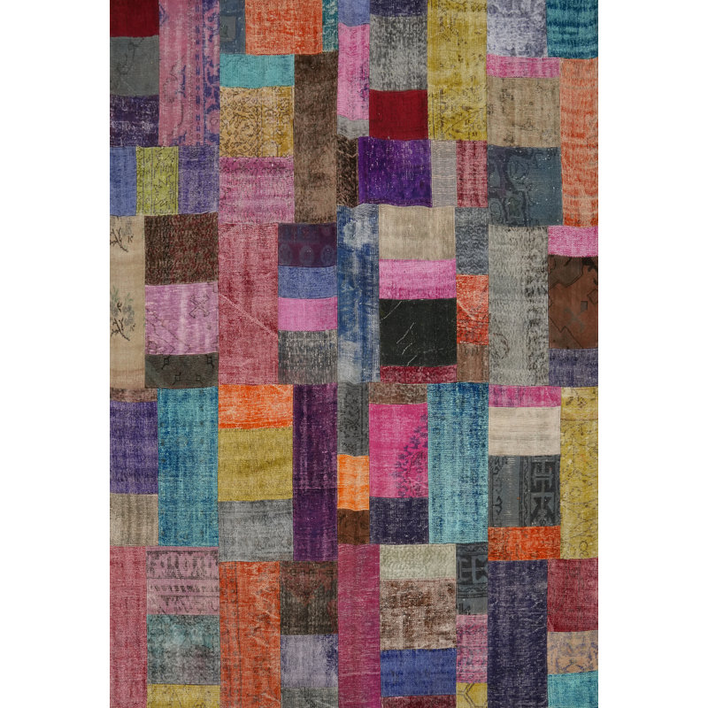 Wool Patchwork Distressed Area Rug 8x10